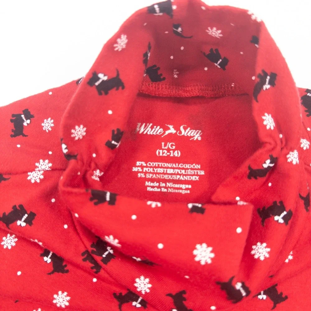 90s Womens Red Scottie Dog Print Turtleneck White Stag Long Sleeve Top L/G - Picture 5 of 8
